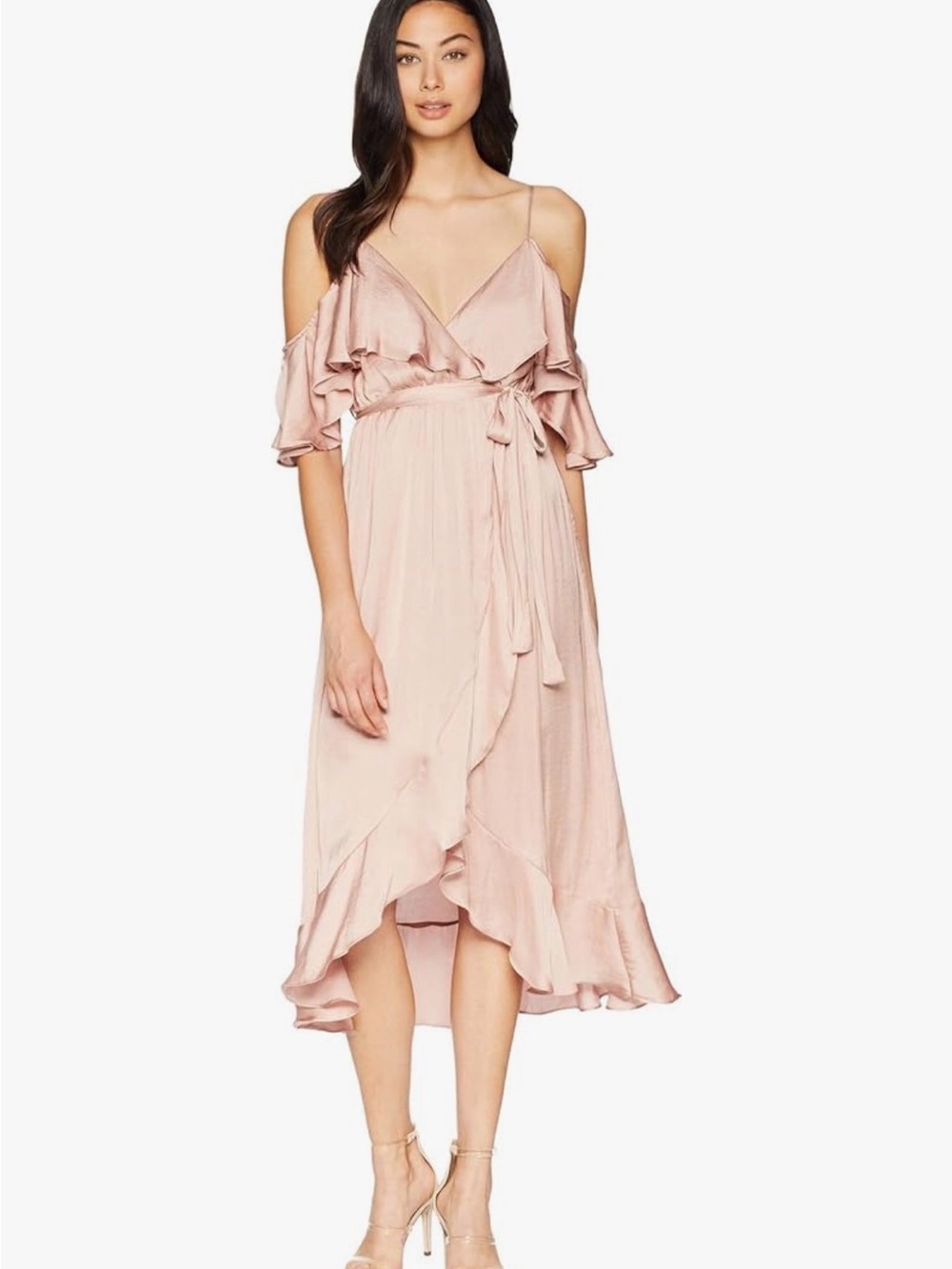 Bardot Dusty Rose Cold-Shoulder Ruffle High-Low Dress